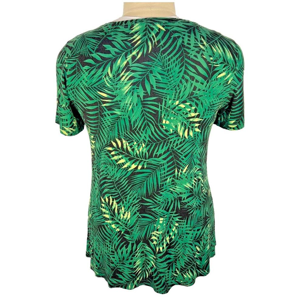 Popyoung - Women's XL Tee Shirt Stretch Green, Black Jungle Tropical Leaf Print - Picture 5 of 8